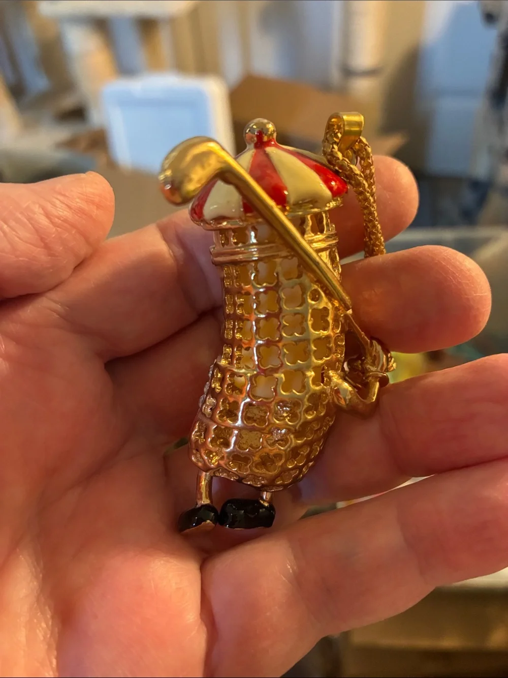Minion-Inspired Golf enthusiast Pendant Necklace with Red Enamel, Legs Move